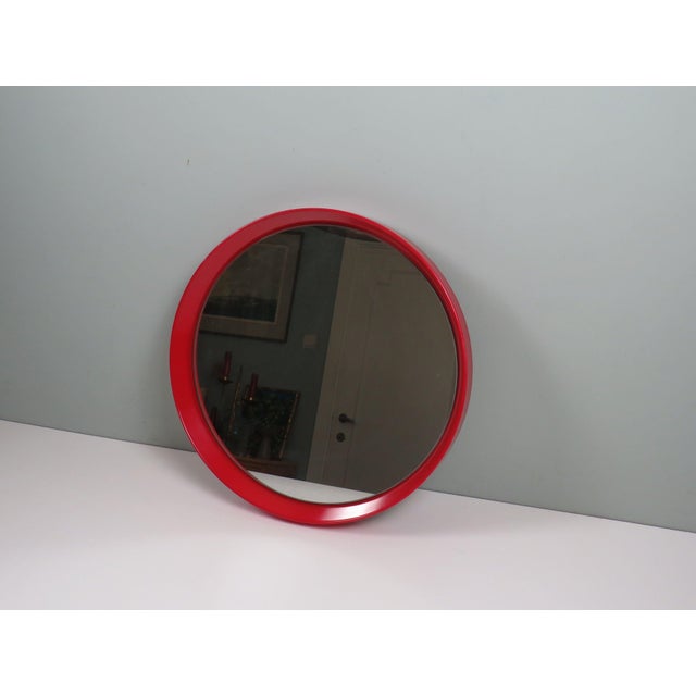Wood Mid-Century Modern Circular Wall Mirror in Red Lacquered Wood, 1960s For Sale - Image 7 of 7