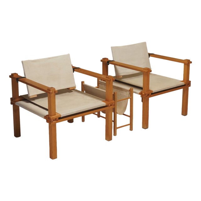 Farmer Chairs and Magazine Rack by Gerd Lange for Bofinger, 1960s, Set of 2 For Sale