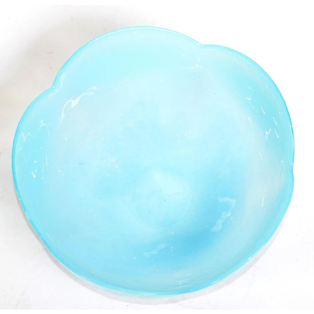 1980s Art Deco Style Opaline Glass Baby Blue Translucent Serving Bowl For Sale - Image 9 of 11