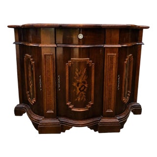 Antique Walnut Serpentine Sideboard with Floral Marquetry Inlay, 1900 For Sale