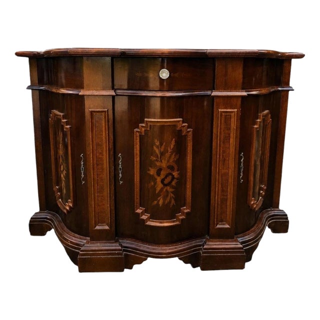 Antique Walnut Serpentine Sideboard with Floral Marquetry Inlay, 1900 For Sale