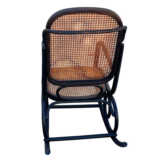 Wood Early 20th Century Late Victorian Czechoslovakian Oak Scrolling Rocking Chair W/ Wicker Seat For Sale - Image 7 of 10
