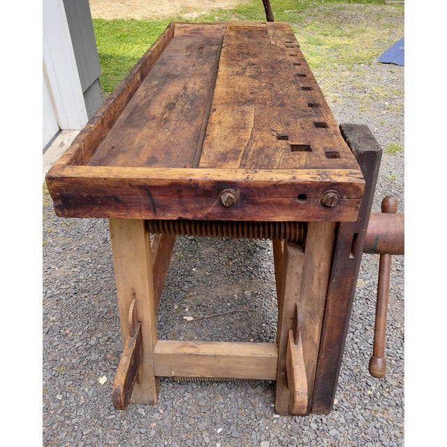 Antique Carpenters Workbench Kitchen Island For Sale - Image 4 of 13
