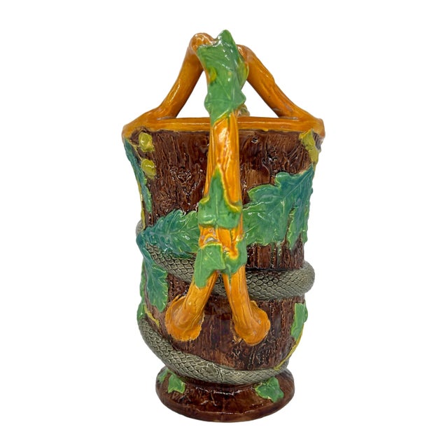 Ceramic Samuel Alcock Majolica Large Ewer With Snake and Frog on Lip, English, Ca. 1855 For Sale - Image 7 of 13