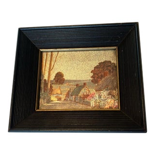 MCM Hollywood Regency Foil Metallic Countryside Cottage Art For Sale