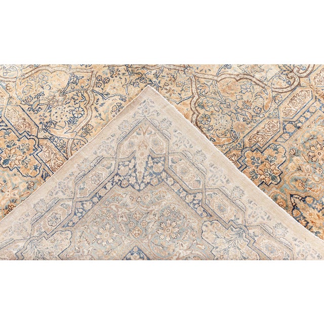 Authentic Persian Kirman Yellow, Green, Blue Handmade Wool Rug For Sale - Image 10 of 10