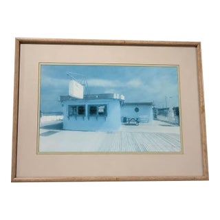 Large Framed Blue Coastal Boardwalk Print For Sale