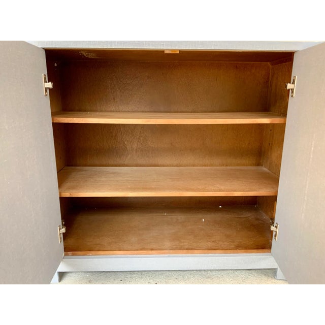 Wood Villa & House Gray Sanded Linen Audrey Bar Cabinet For Sale - Image 7 of 9
