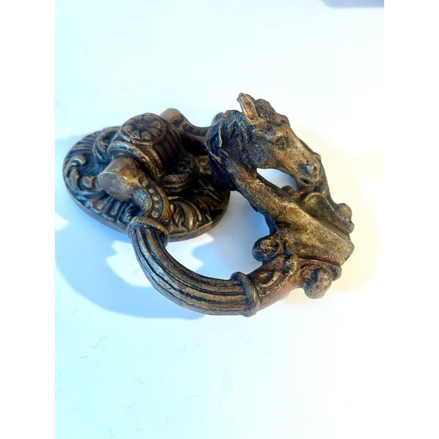 Early 20th Century Solid Bronze Sculptural Brass Horse Head Door Knocker For Sale - Image 5 of 10