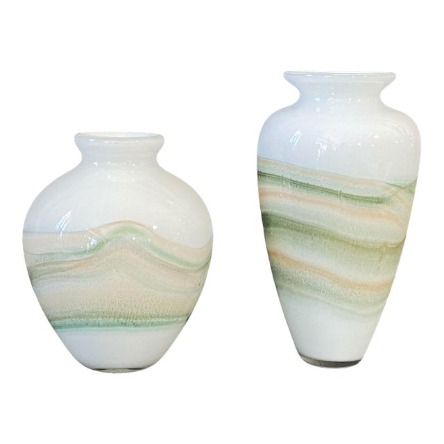 1982 Art Glass Vitrix Studio Set of Two Glass Vases Signed For Sale