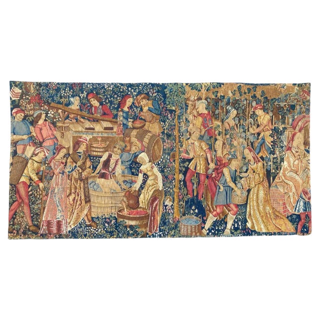 Vintage French Hand Printed Tapestry For Sale