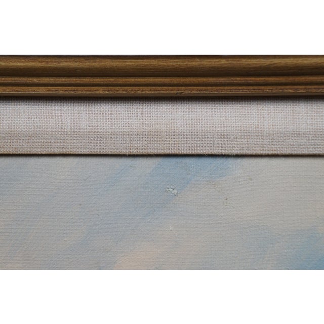 Vintage Country Cottage Lake Landscape Oil Painting on Canvas 29" For Sale - Image 9 of 10