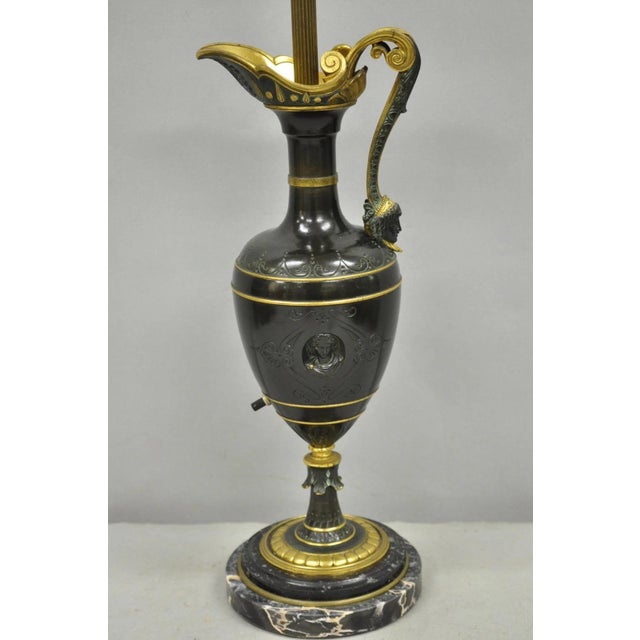 Neoclassical Antique French Neoclassical Patinated & Gilt Bronze Figural Ewer Urn Table Lamp For Sale - Image 3 of 12