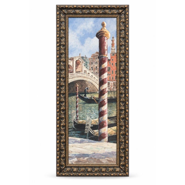 Metal Late 20th Century Pair of Tall Venetian Canal Prints in Onyx Black and Hand-Gilded Frames For Sale - Image 7 of 7