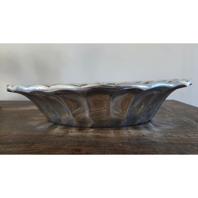 Contemporary Vintage Mexican Polished Aluminum Scallop Shell Bowl, Attributed to Old Town Imports For Sale - Image 3 of 14