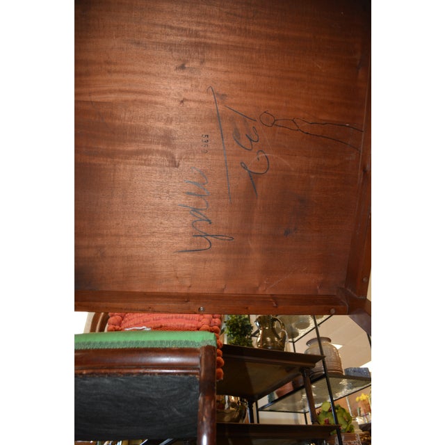 Vintage English Tan / Gold Leather Topped Square Wooden Game or Card Table For Sale - Image 16 of 18