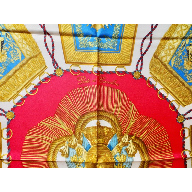 Ruby Red Hermes Silk Scarf " Poste Et Cavalerie" 1987 For Sale - Image 8 of 11