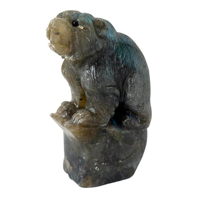 20th Century Labradorite Stone Carved Bear Figure For Sale