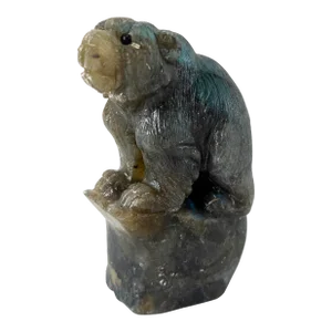 20th Century Labradorite Stone Carved Bear Figure