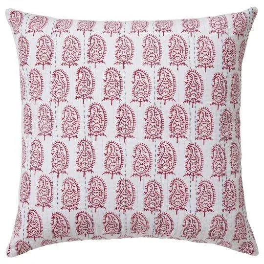 Indian Sahara-Yasmin 26"x26" Red Hand-Stitched Reversible Euro Sham For Sale - Image 3 of 3