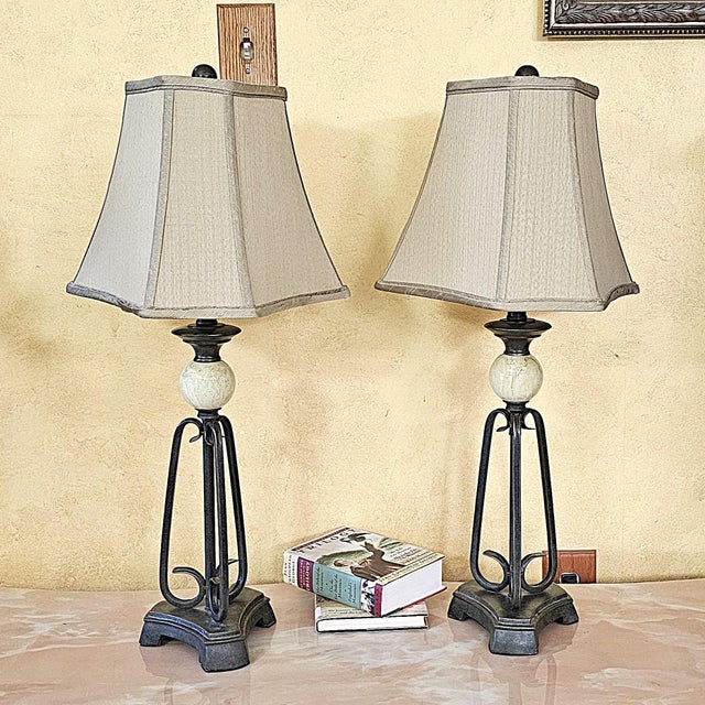Pair of Uttermost Wrought Iron & Ceramic Sphere Table Lamps For Sale - Image 16 of 18