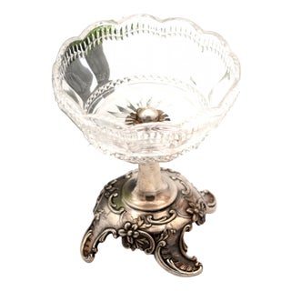 Cut Glass Candy Box with Silver Base and Floral Reliefs For Sale