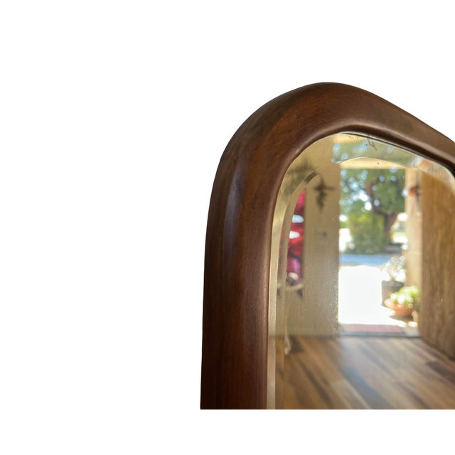 Vintage Antique Solid Cherry Wood Beveled Wall Mirror 1930s 1940s For Sale - Image 4 of 7