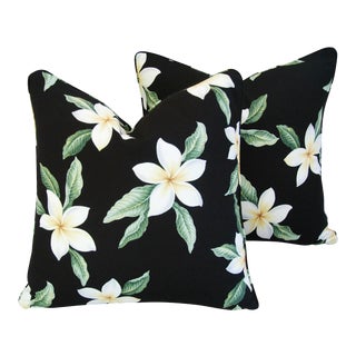 Tropical Gardenia Blossom Botanical Floral Pillow Covers 20" Sqaure - Pair For Sale