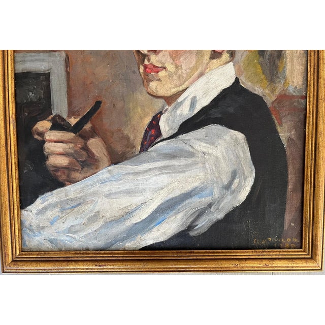 Early 20th Century 1930's C. A. Taylor Philadelphia Artist Self Portrait Oil Painting on Canvas For Sale - Image 5 of 11