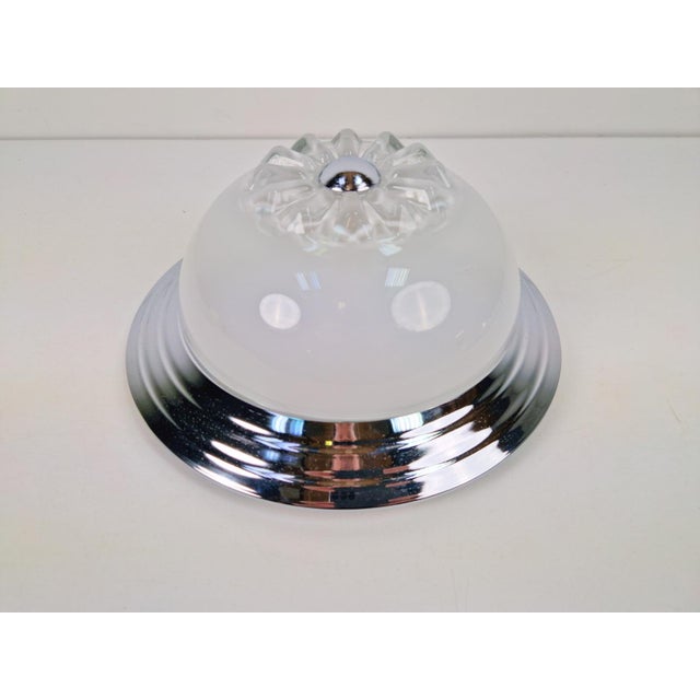 Metal Art Deco Chrome Art Glass Ceiling Lamp, Italy, 1960 For Sale - Image 7 of 7