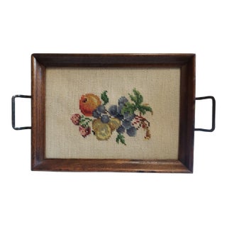 Vintage Small Needlepoint Fruit Tray For Sale