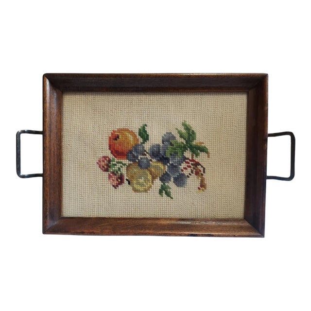 Vintage Small Needlepoint Fruit Tray For Sale