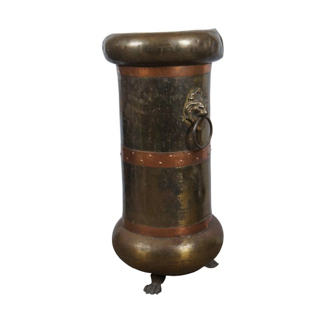 Antique arts and crafts Russian made floor vase / umbrella / cane stand, crafted of brass with a lobed base and rim,...
