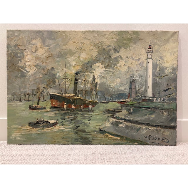 Walter Prescher Van Ed (1916-1988) Large Signed French Harbor Oil Painting For Sale - Image 4 of 16
