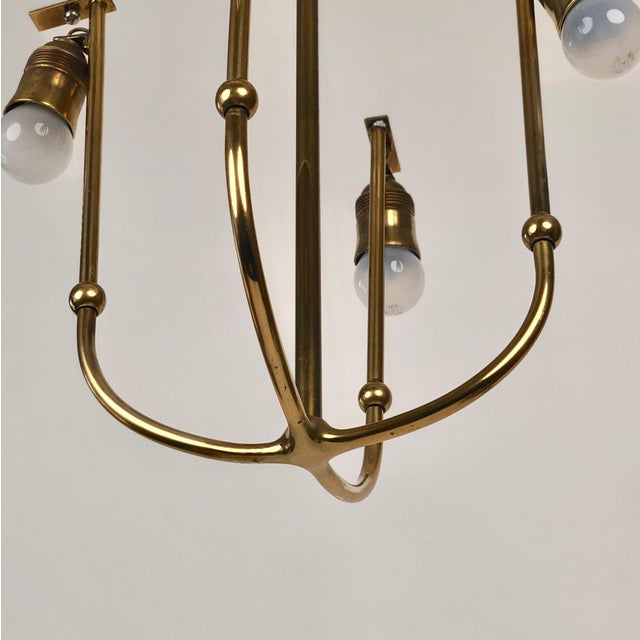 4-Arm Chandelier in Brass with Silk Shades, Austria, 1930s For Sale - Image 13 of 17