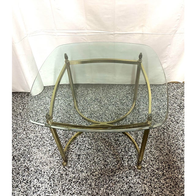 Super clean La Barge polished brass Hollywood Regency style square end table with bevelled glass top . No pitting or...