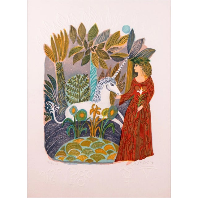 Contemporary Mid 20th Century Virgo Zodiac Hand Signed Contemporary 55/250 Framed Lithograph by Judith Bledsoe For Sale - Image 3 of 10