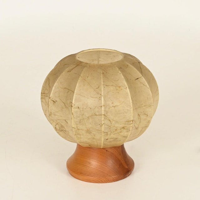 Mid-Century Cocoon Table Lamp with Wood Base by Achille Castiglioni for Flos, Italy, 1960s For Sale - Image 12 of 15