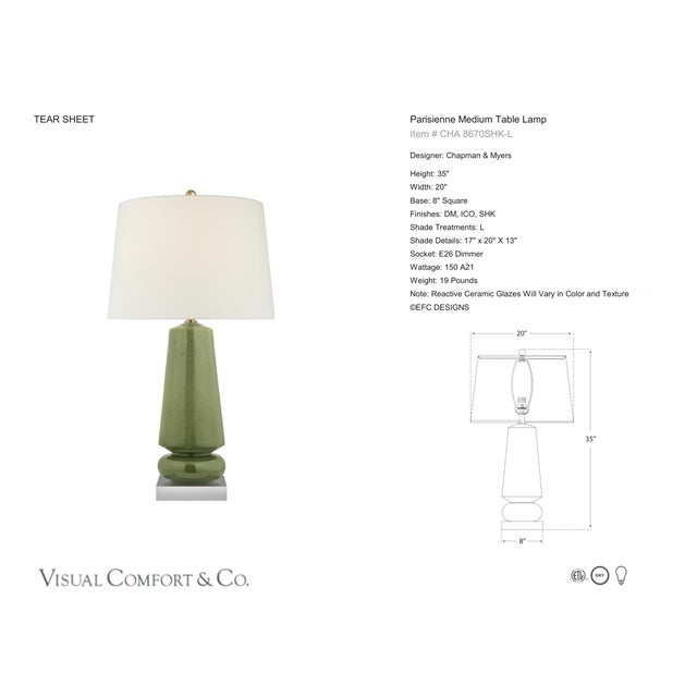 Chapman & Myers by Visual Comfort Signature Parisienne Medium Table Lamp in Shellish Kiwi with Linen Shade Designer:...