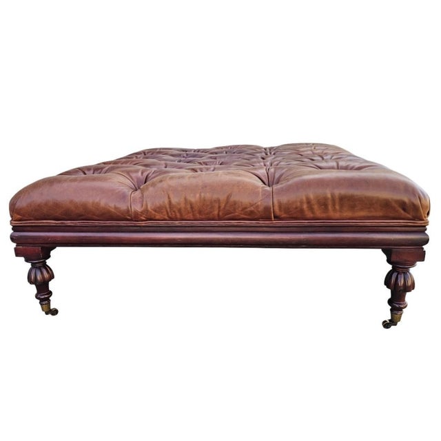 Oversized Tufted Chesterfield Leather Plantation Ottoman -Vicente Wolf Collection For Sale - Image 4 of 18