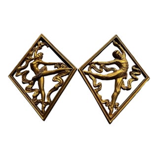 Vintage Pair of Gold Syroco Figurative Wall Hangings For Sale