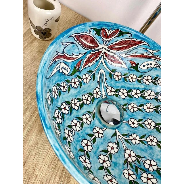 Ceramic Moroccan Artistic Sink for Bathroom, Handpainted Blue Ceramic For Sale - Image 7 of 7