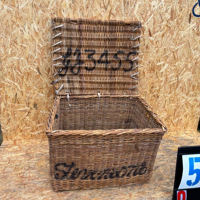 1920’s original english wicker baskets. Oversized industrial storage baskets retaining original faded branding. Handmade...