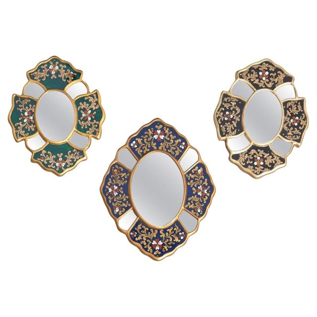 Mid-Century Peruvian Hand-Painted Wooden Wall Mirrors, 1960s, Set of 3 For Sale - Image 11 of 11