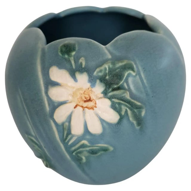 1940s Weller Art Deco Pottery Blue Daisy Art Vase For Sale In San Diego - Image 6 of 6
