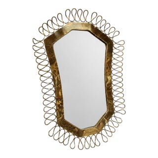1950's Brass Table/Vanity Mirror With Looped Wire Frame For Sale