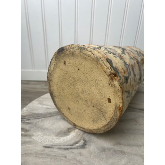 19th Century Antique Spongeware Stoneware Pitcher - Blue & Ochre Salt Glaze For Sale - Image 10 of 10