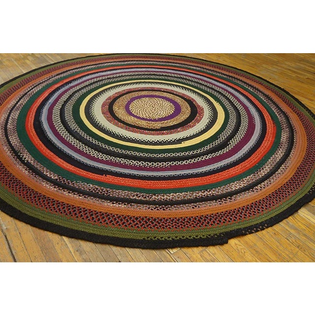 #23741 Braided Round Carpet American 10’ x 10’ Circa 1920s Woolen Rags Among the most desirable of American antique...