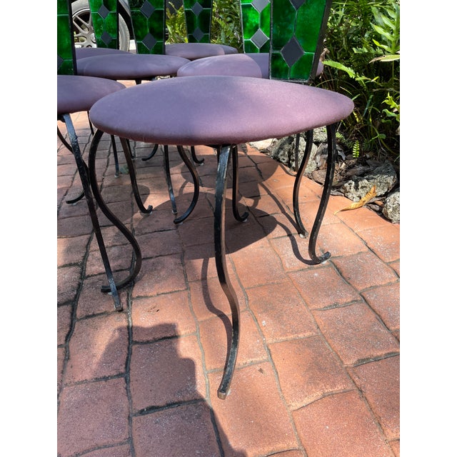 Green Six 1960’s Brutalist High Back Dining Room, Chairs W/ Tile Inlai For Sale - Image 8 of 9