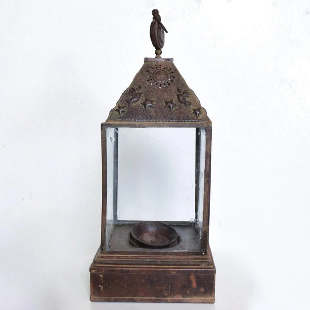 Arts & Crafts Mexican Modernist Brass Candle Lantern Vintage For Sale - Image 3 of 9